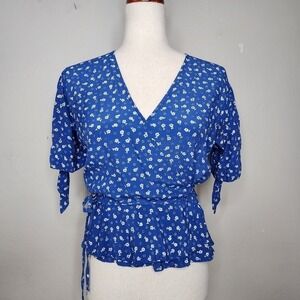 Faithfull The Brand Lucy Blue Floral‎ Wrap Top Size Small
